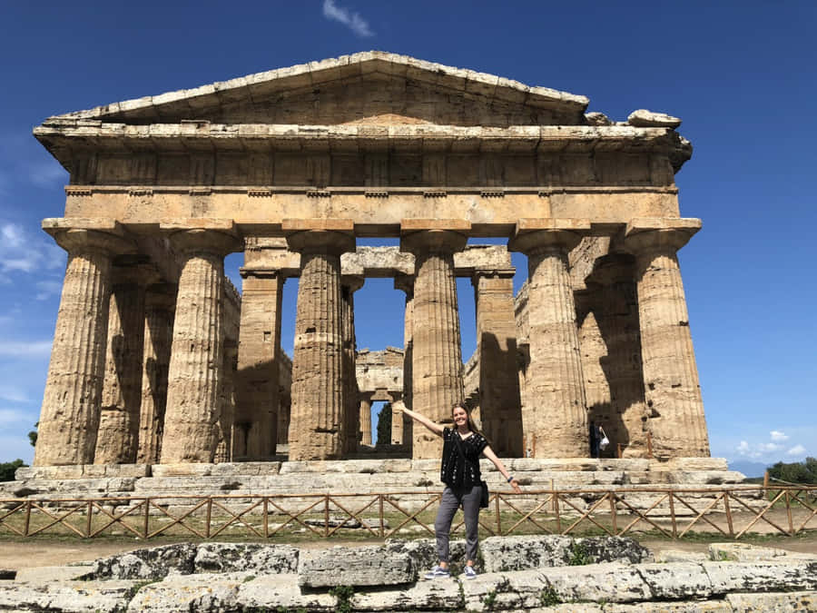 Paestum Tourist Girl Posing Wallpaper