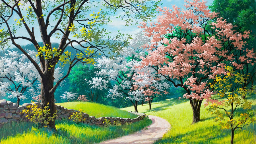 Park Illustration With Flower Pc Wallpaper