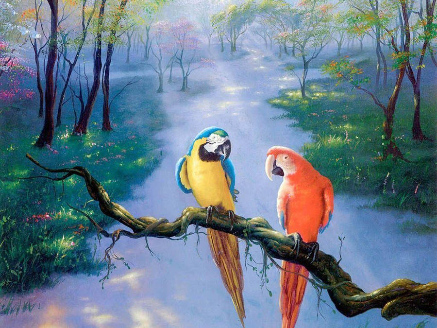 Parrots Paint Art Wallpaper