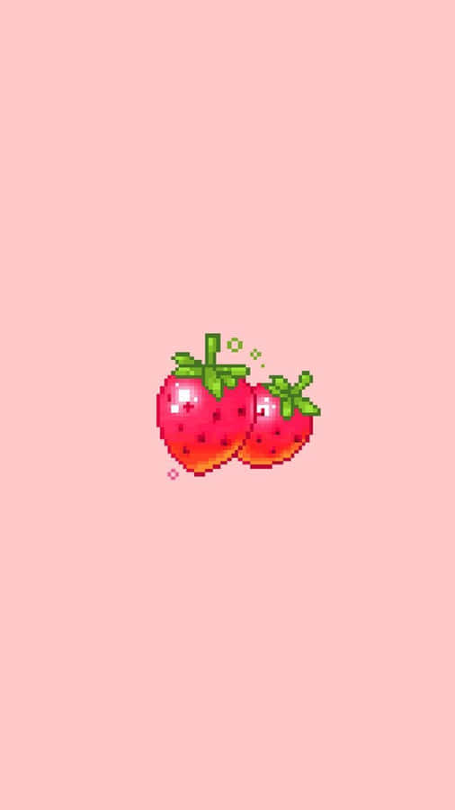Pastel Strawberry Pixel Fruit Wallpaper
