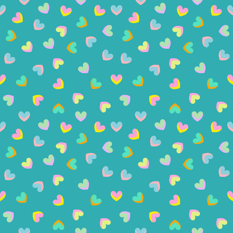 Pastel Teal Rainbow Hearts Wallpaper