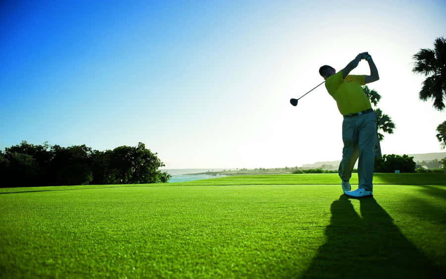 Perfectly Placed Tee Shot On The Fairway. Wallpaper