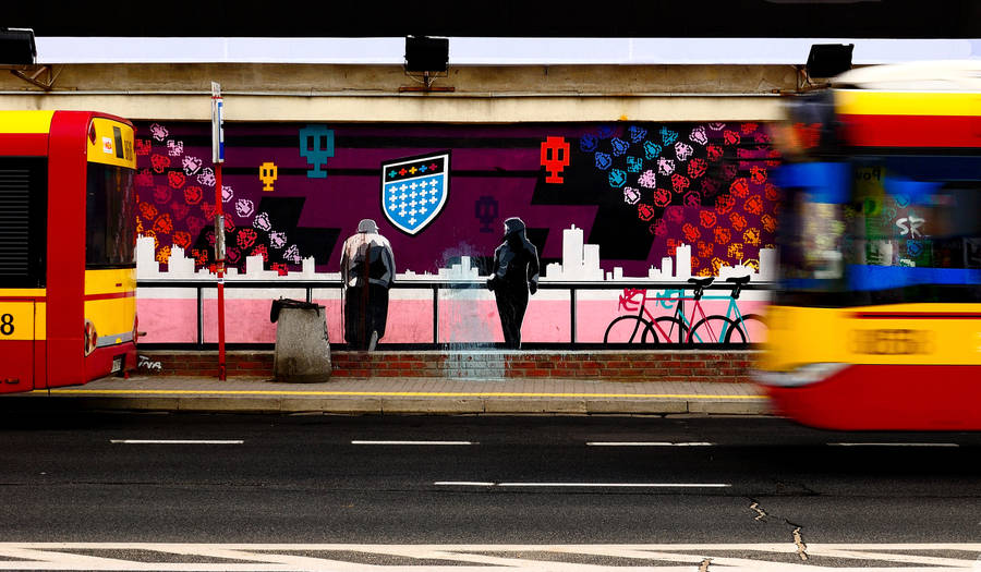 Pixel art busway murals wallpaper