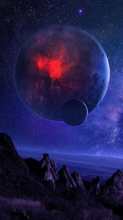 Planet Above Mountains In Universe Iphone Wallpaper