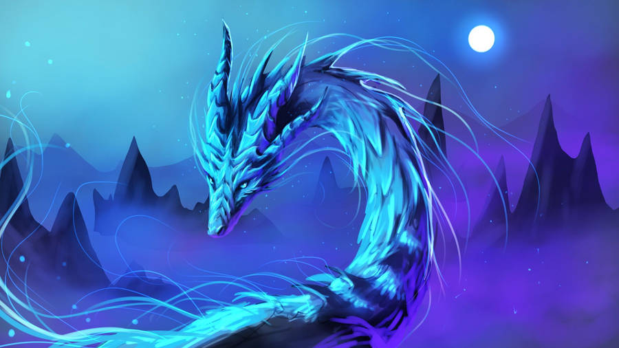 Pretty Blue Ice Dragon On Mountains Wallpaper