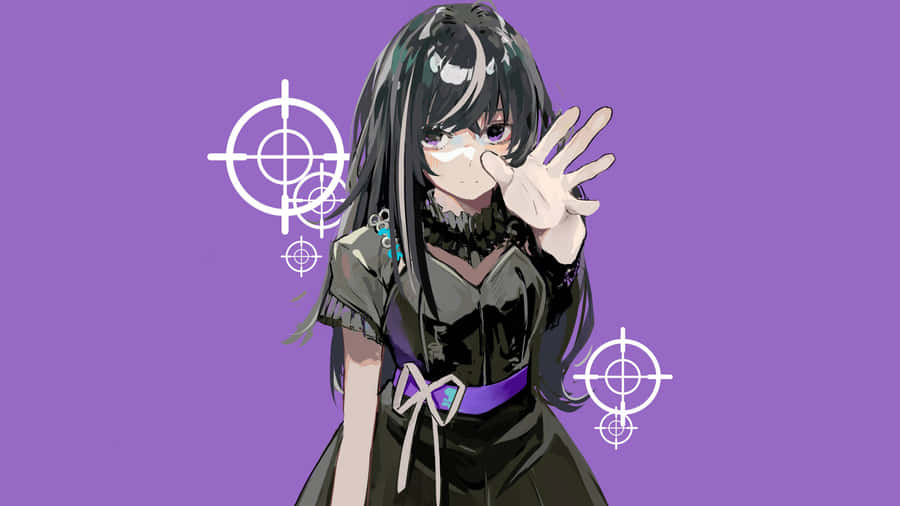 Purple Backdrop Anime Girl Gesture Wallpaper