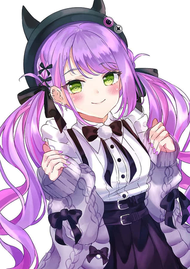 Purple Haired Anime Girlwith Green Eyes Wallpaper