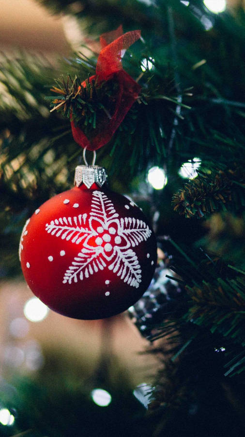 Red Ball Decor Christmas Phone Wallpaper