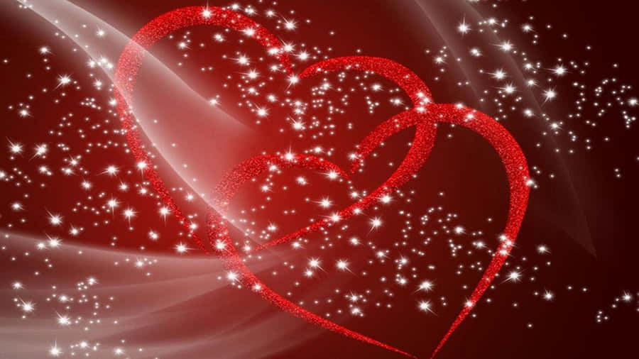 Red Glitter With Two Valentines Day Hearts Wallpaper