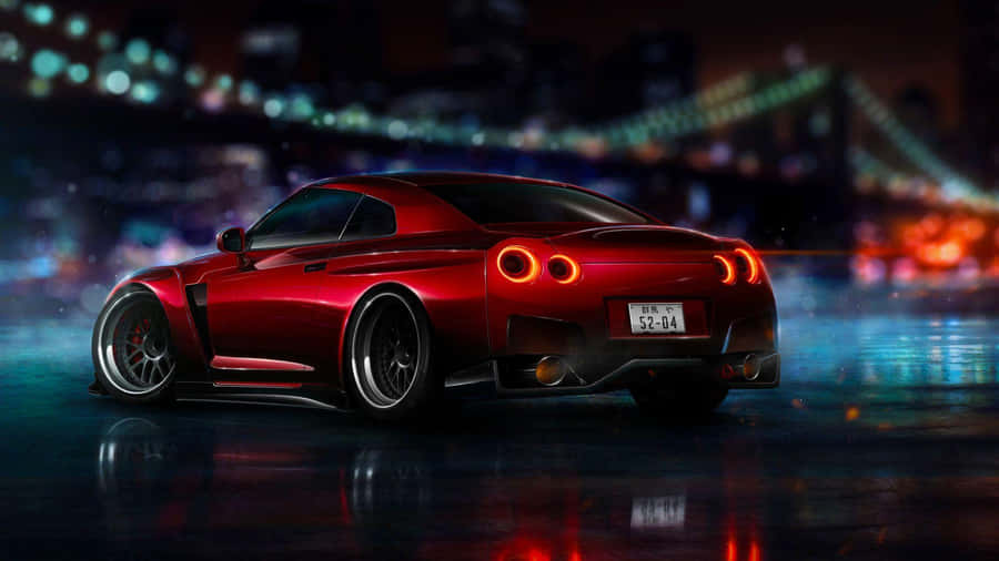 Red Gt-r Desktop At Night Wallpaper