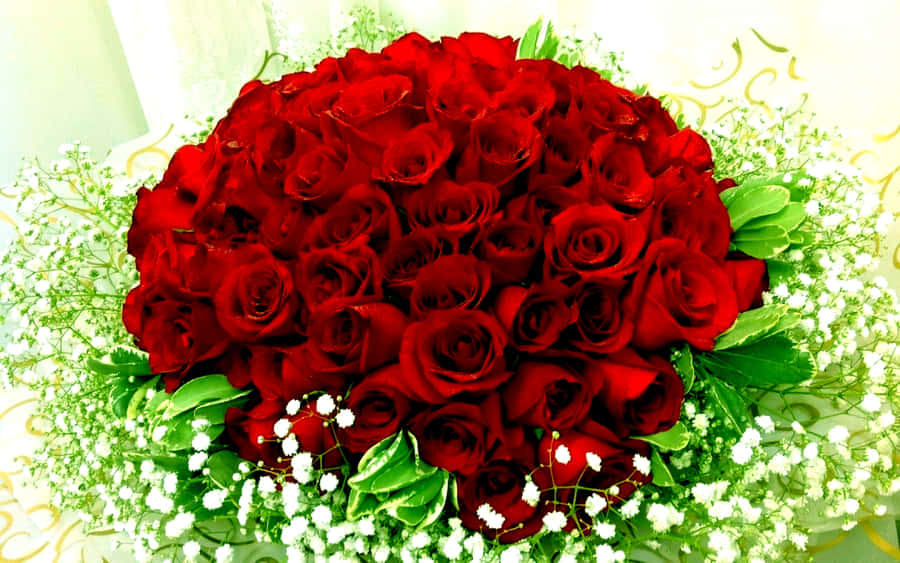 Download free Red Rose Bouquet With Babys Breathe Wallpaper ...