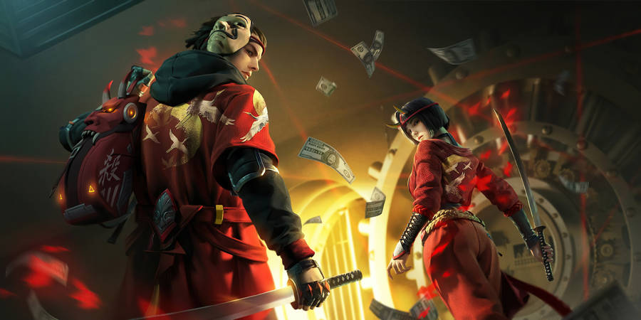 Red Samurai: Battle Ready In Free Fire Desktop Wallpaper