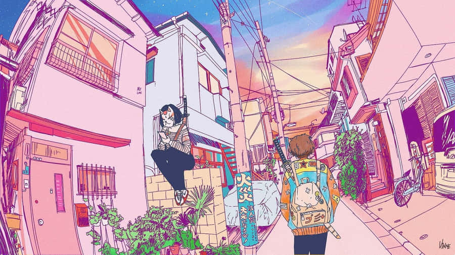 Retro Aesthetic 90's Anime Scene Wallpaper