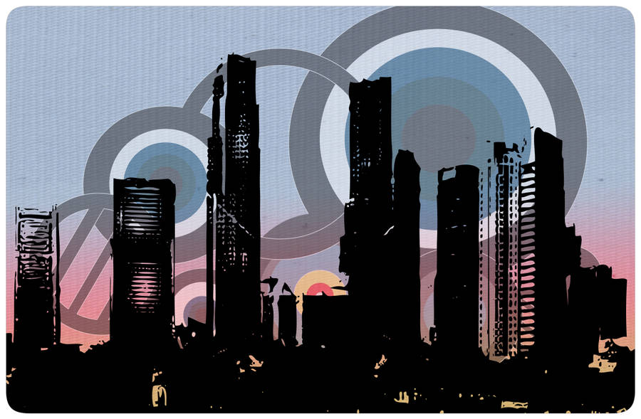 Retro City Silhouette Art Wallpaper
