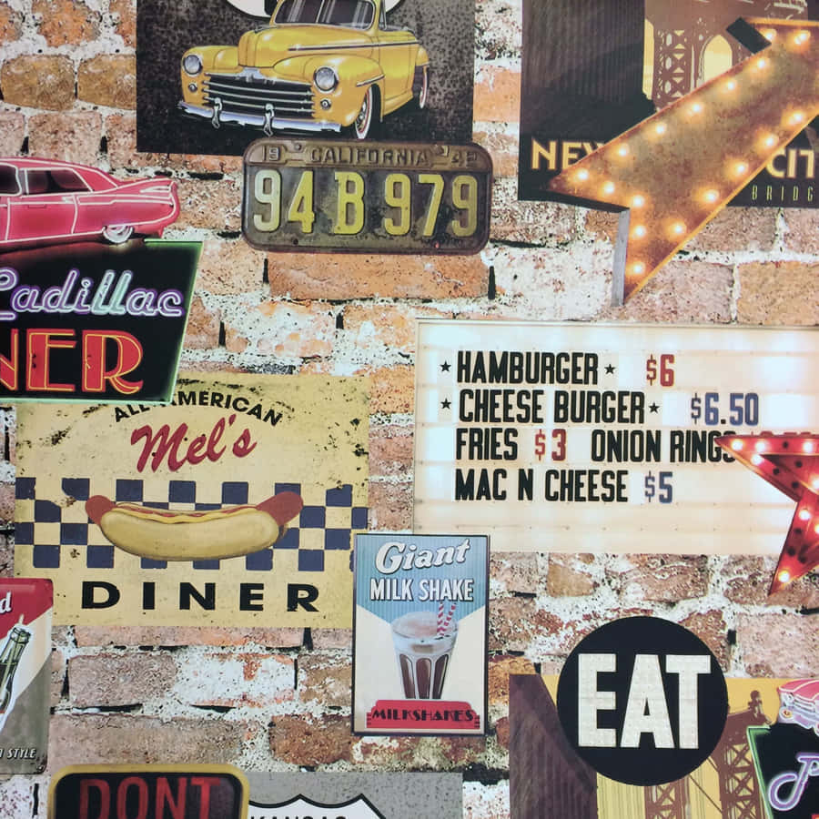Retro Diner Aesthetic Sign Boards Wallpaper