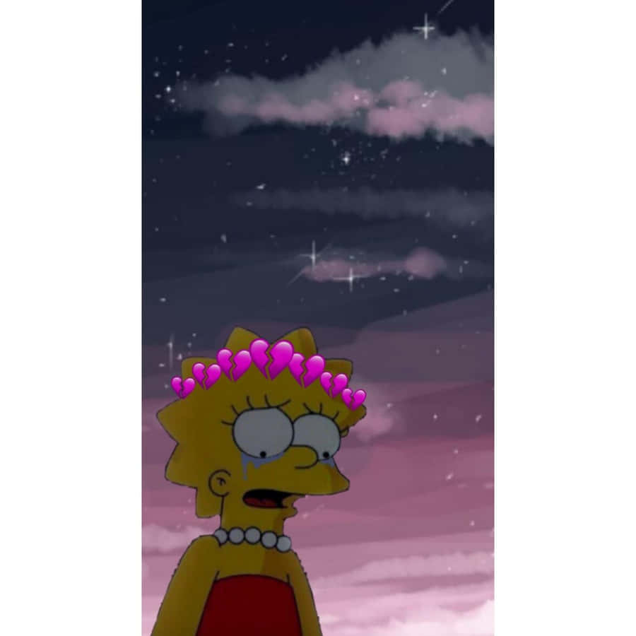 Sad Lisa Simpson Crying On A Starry Night Wallpaper