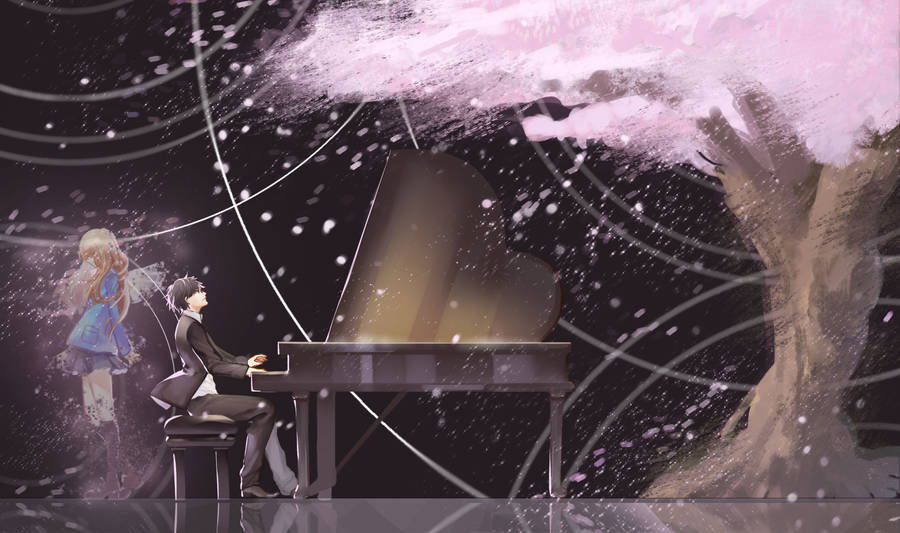 Sakura Tree In Your Lie In April Wallpaper
