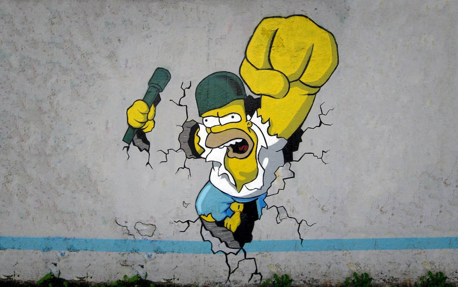 Simpsons Wall Punch Wallpaper