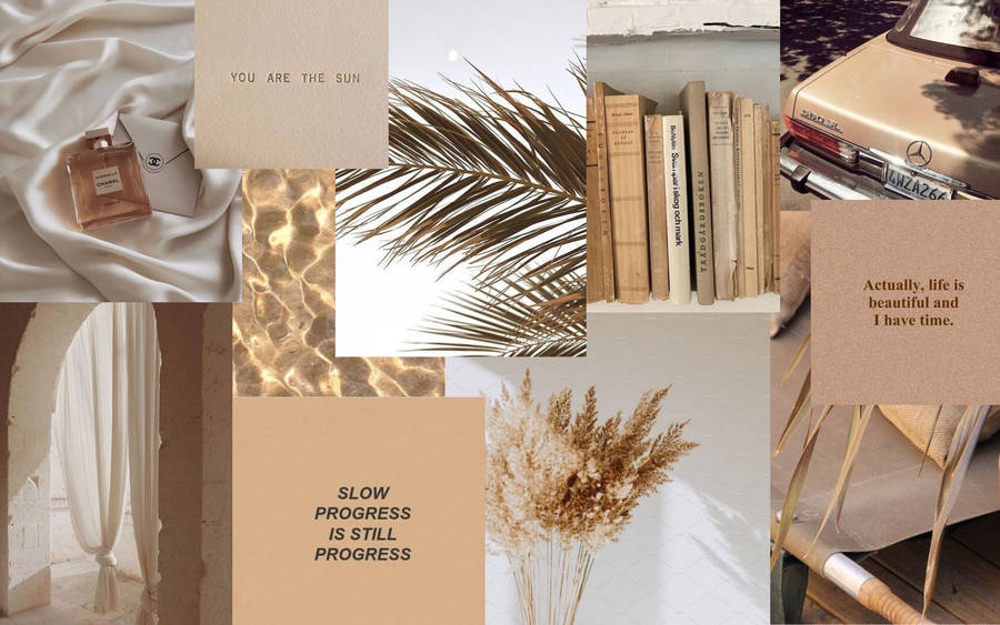 Download free Slow Progress Beige Aesthetic Collage Wallpaper ...