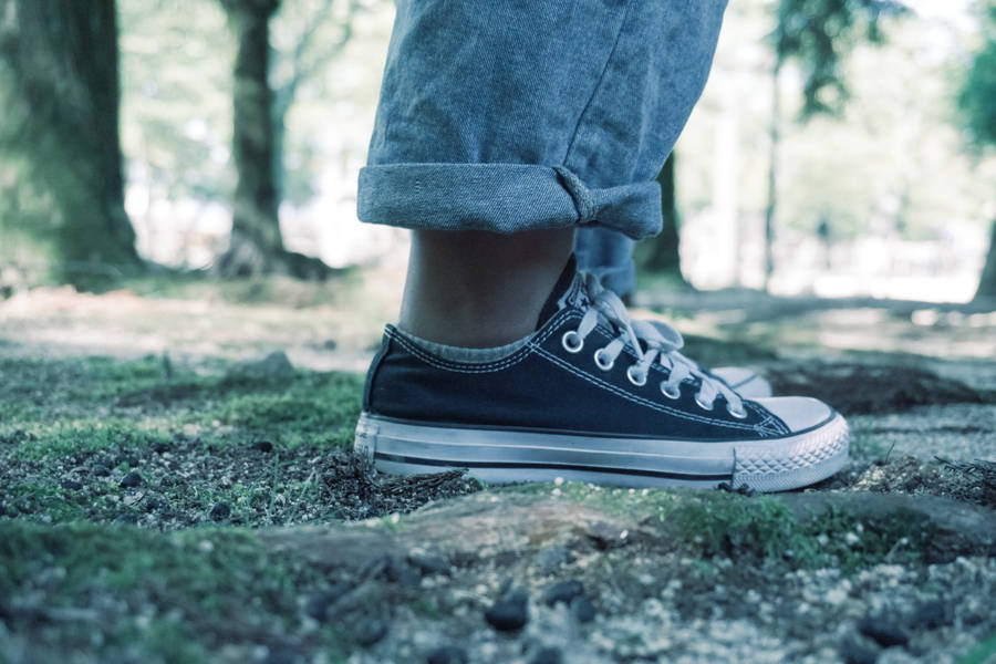Sneaker Paired With Cuffed Denim Wallpaper