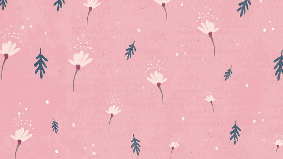 Soft Aesthetic Flower And Leaf Seamless Computer Wallpaper