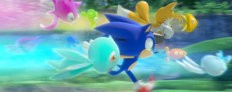 Sonic The Hedgehog And His Friends Are Running In The Grass Wallpaper