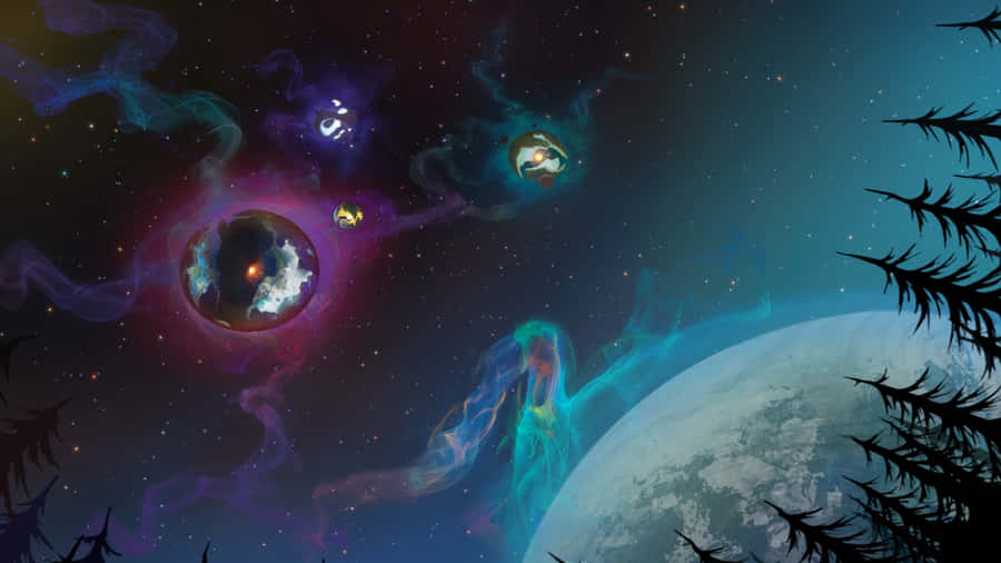 Space View From A Forest In Outer Wilds Wallpaper