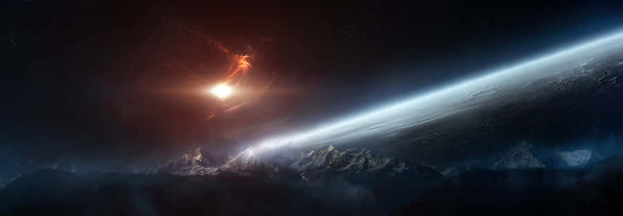 Spaceship Flying Over A Mountain Ultra Hd Dual Monitor - Wallpaper Wallpaper