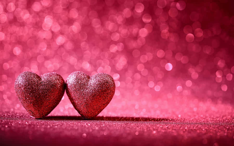 Sparkling Twin Hearts Pink Backdrop Wallpaper