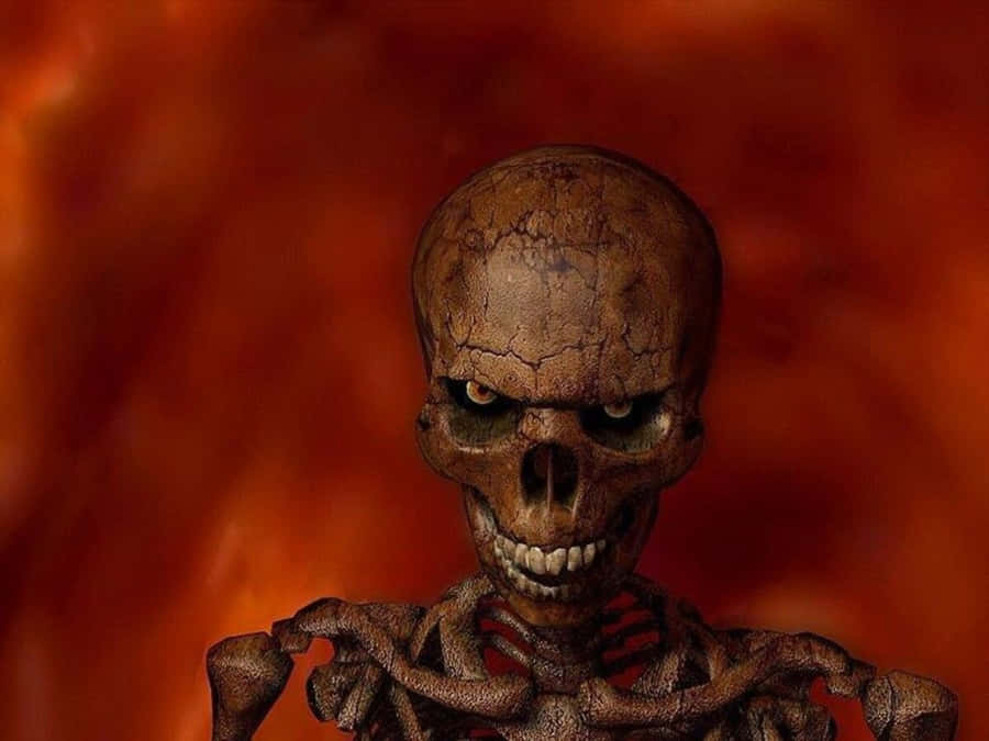 Spooky Halloween Skeleton With Glowing Eyes Wallpaper