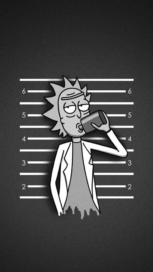 Stoned Rick Cartoon Grayscale Wallpaper