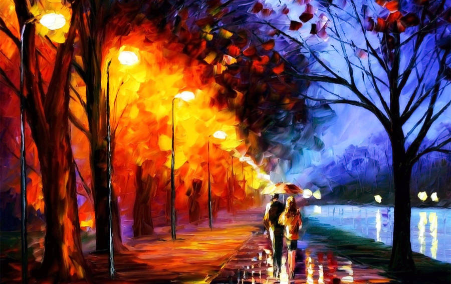Streetlights autumn art wallpaper
