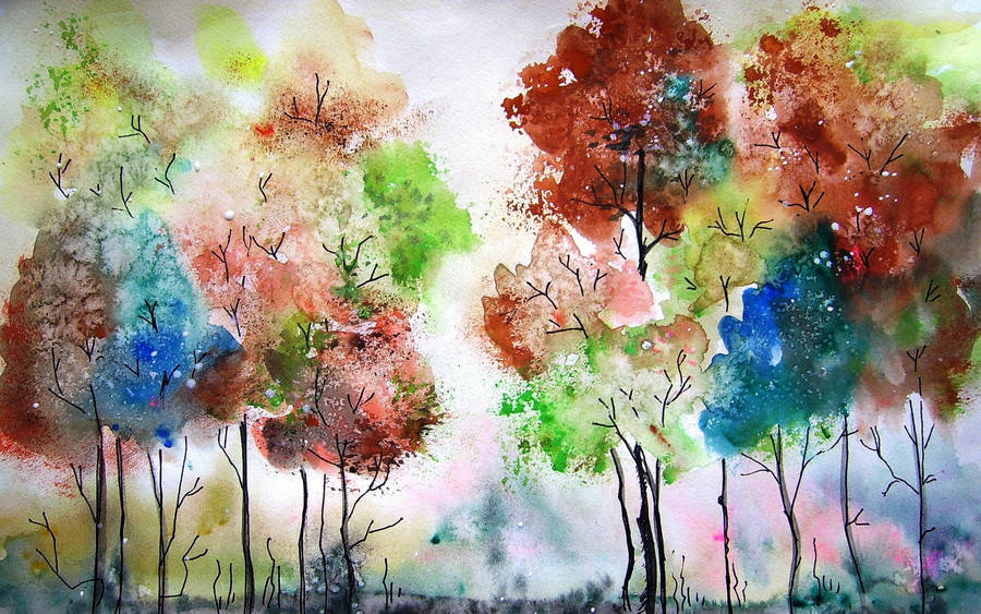 Stunning Colorful Trees Painting Desktop Wallpaper