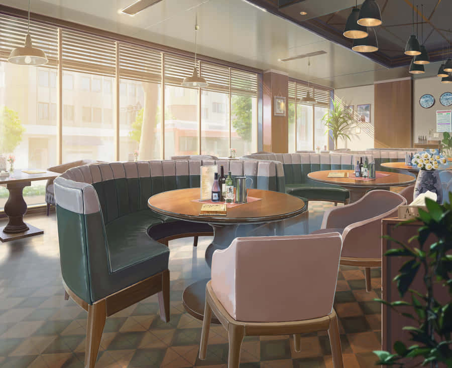 Download Free Sunny Diner Interior Illustration Wallpaper - Mrwallpaper.com