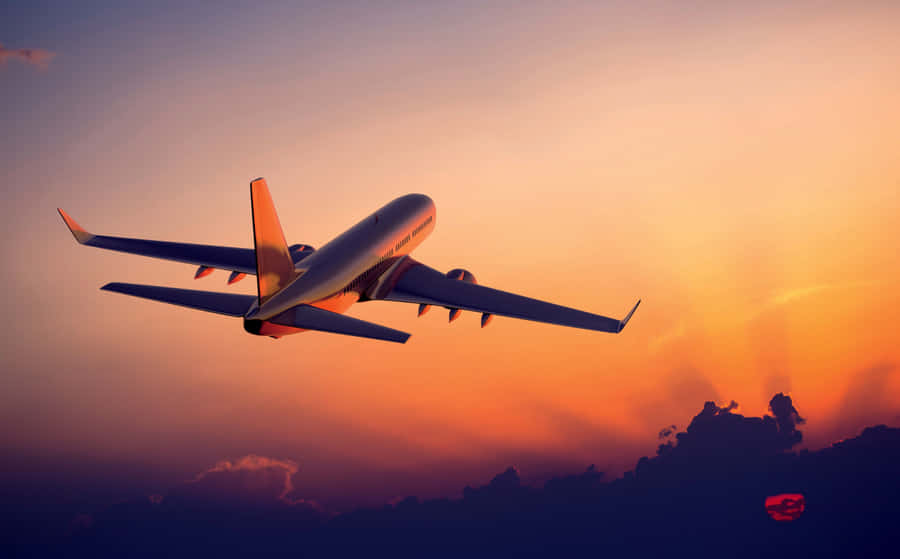 Sunset Hour With Ascending Plane 4k Ultra Hd Wallpaper