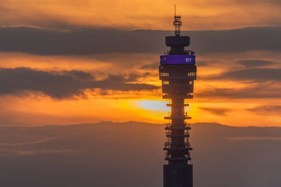 Sunset Over Bt Tower Orange Aesthetic Wallpaper