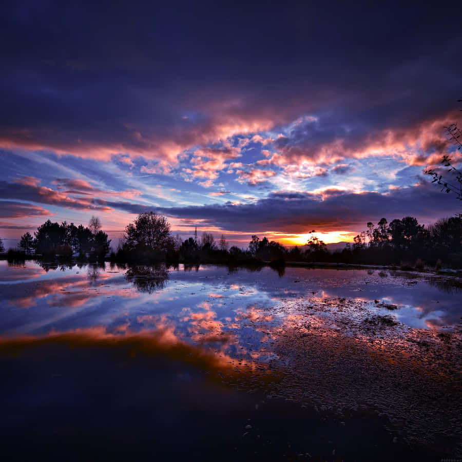 Sunset Reflected In A Lake Wallpaper