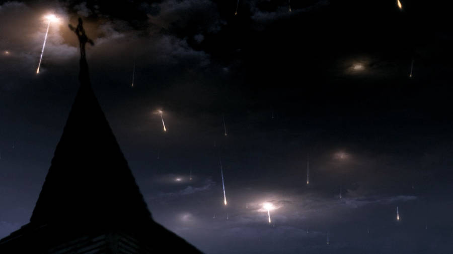 Supernatural Church Roof And Meteors Wallpaper