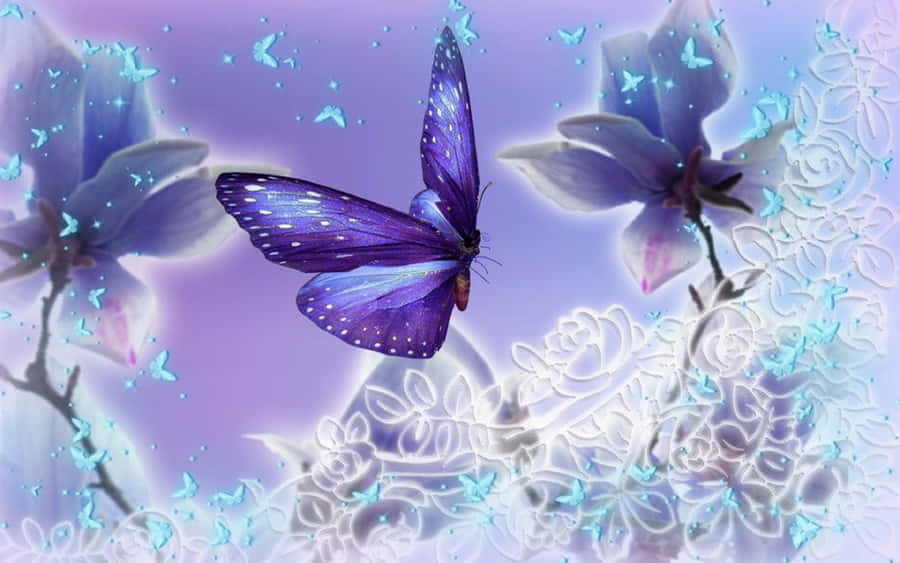 Take Your Work On The Go With A Laptop Adorned By Beautiful Butterflies Wallpaper