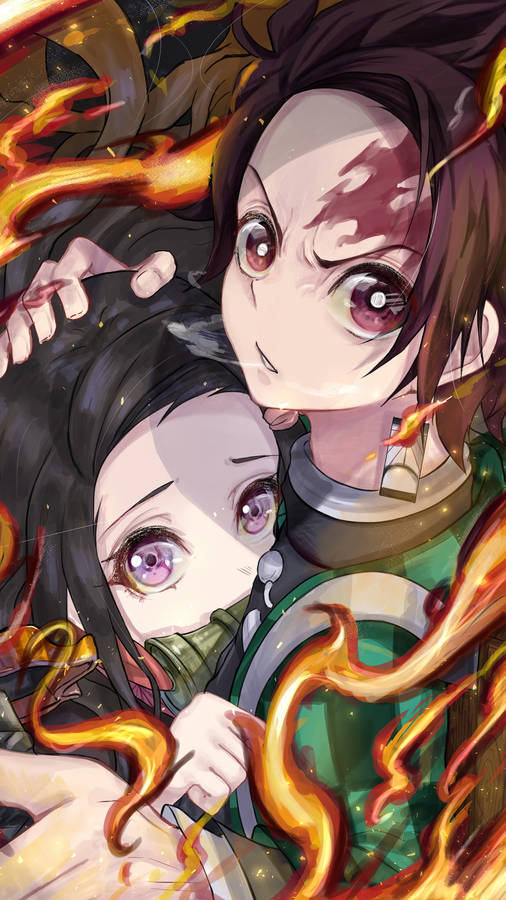 Download free Tanjiro And Nezuko Protect Flames Wallpaper - MrWallpaper.com