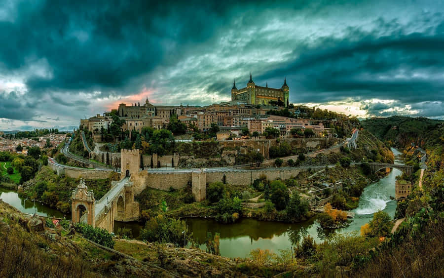 Toledo Cathedral Blue Aesthetic Desktop Wallpaper