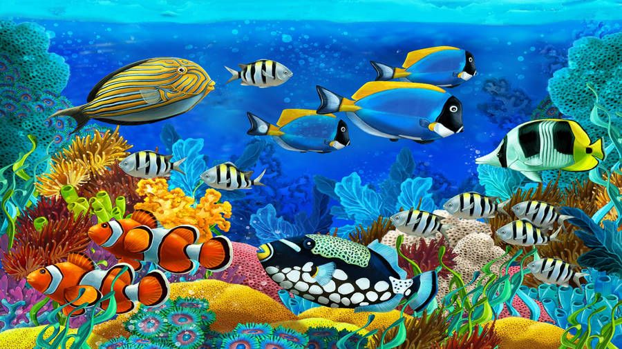 Tropical Fish Drawing Wallpaper