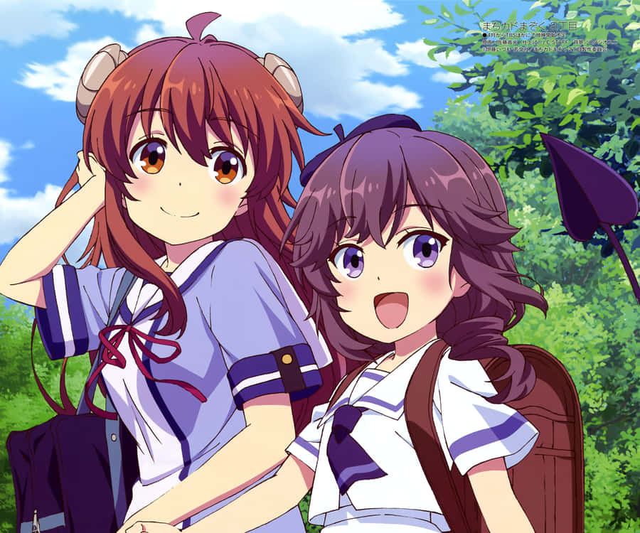 Two Girls In Uniforms Standing Next To Each Other Wallpaper