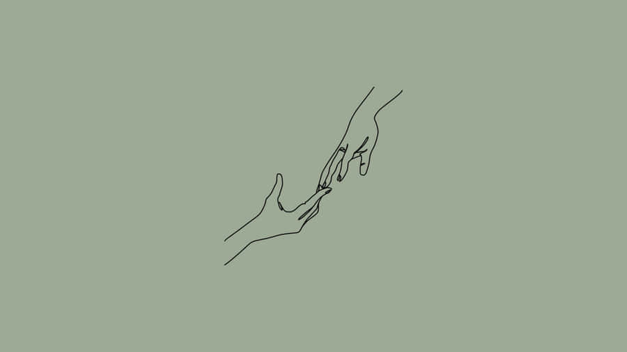 Two Hands Reaching Out Sage Green Laptop Wallpaper