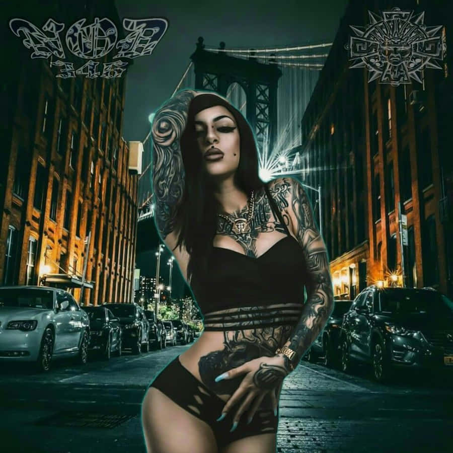 Urban_ Tattooed_ Model_ Nighttime_ Backdrop.jpg Wallpaper