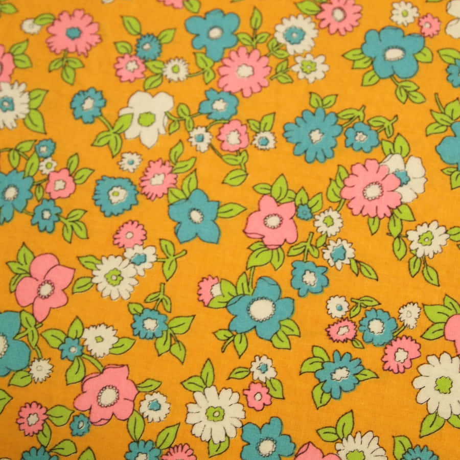 Vintage 60s Pink Blue And White Flowers Wallpaper