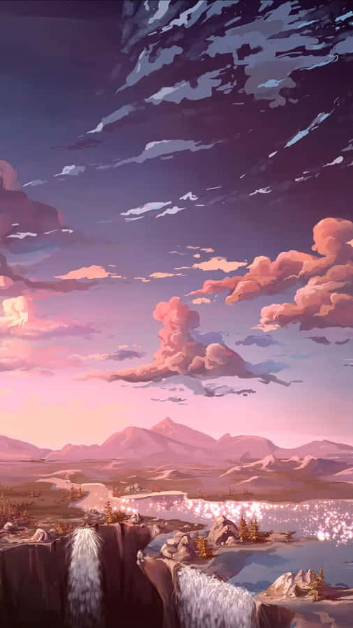 Waterfall Pastel Aesthetic Anime Theme Wallpaper