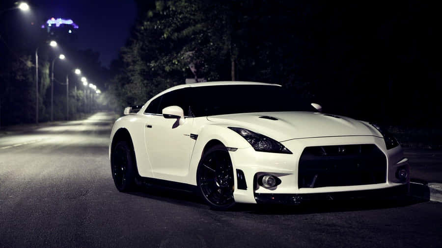 White Gt-r Desktop Taking A Turn Wallpaper