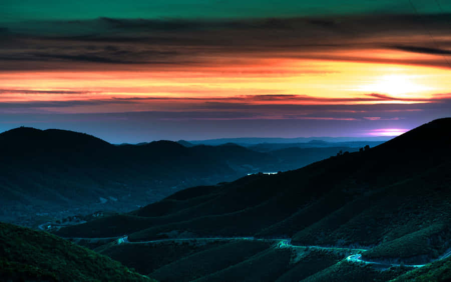 Winding Road Mountains Sunset Hills Wallpaper