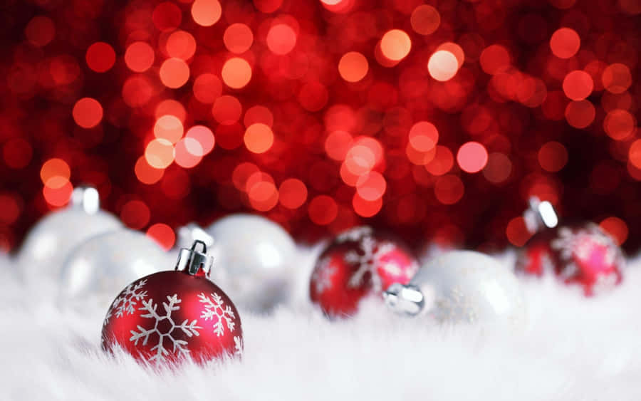 Winter Holiday Desktop With Red Christmas Ornaments Wallpaper